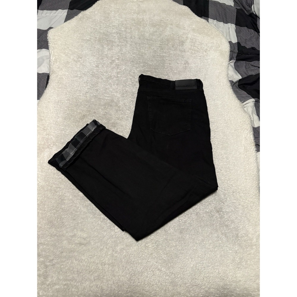 Eddie Bauer Men's Black Plaid Lined Straight Jeans Size 40x32 Pants